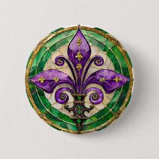 Mardi Gras Glas in lood Fleur de lis Ronde Button 5,7 Cm