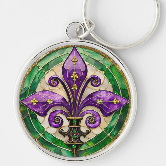 Mardi Gras Glas in lood Fleur de lis Sleutelhanger (Voorkant)