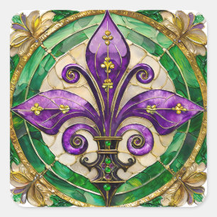 Mardi Gras Glas in lood Fleur de lis Vierkante Sticker