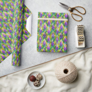 Mardi Gras Glas-in-lood Harlekijn Print Cadeaupapier