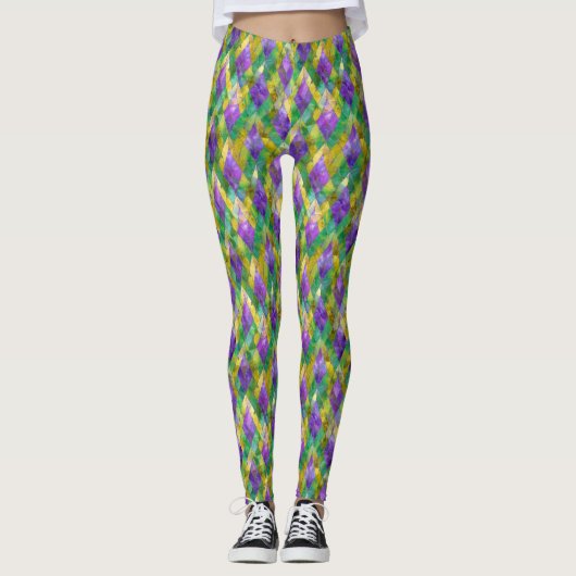 Mardi Gras Glas in lood Harlequin Print Leggings (Voorkant)