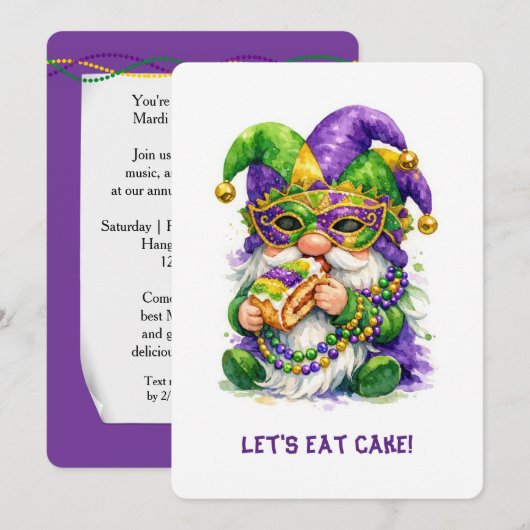 Mardi Gras Gnome Eating King Cake Kaart (Voorkant / Achterkant)