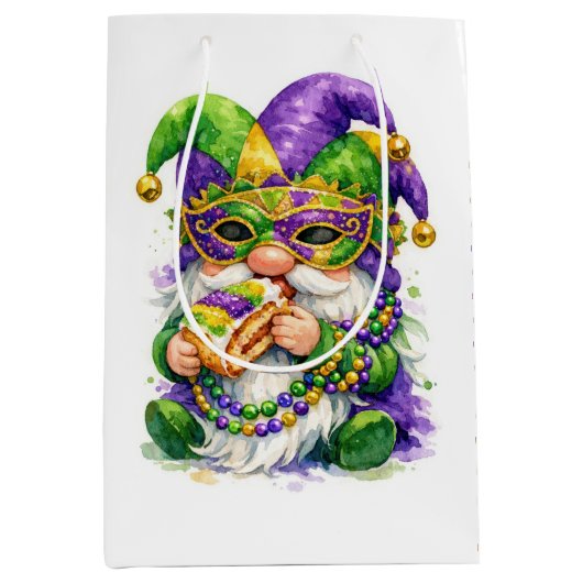 Mardi Gras Gnome Eating King Cake Medium Cadeauzakje (Voorkant)