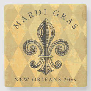 Mardi Gras Gold Black Fleur de lis Harlequin Year Stenen Onderzetter