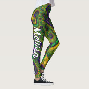Mardi Gras Gold Purple Black Green Leggings Nom