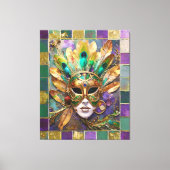 Mardi Gras Goud en Groen Pauw Veer Masker Canvas Afdruk (Voorkant)
