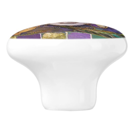 Mardi Gras Goud en Groen Pauw Veer Masker Keramische Knop (Zijkant)