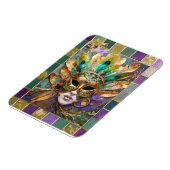 Mardi Gras Goud en Groen Pauw Veer Masker Magneet (Linkerzijde)