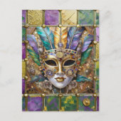 Mardi Gras Goud & Keramisch Kleurrijk Veermasker Briefkaart (Voorkant)