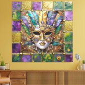 Mardi Gras Goud & Keramisch Kleurrijk Veermasker Canvas Afdruk (Insitu (Woonkamer))