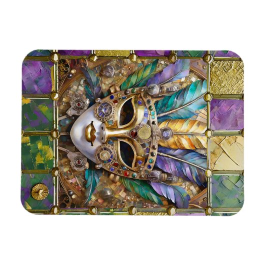 Mardi Gras Goud & Keramisch Kleurrijk Veermasker Magneet (Horizontaal)