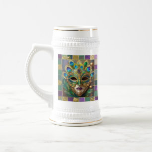 Mardi Gras Goud Keramisch Pauw Veer Masker Bierpul