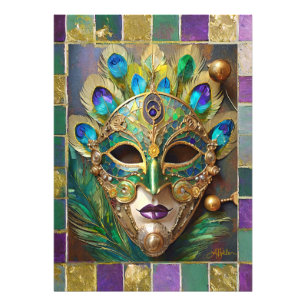 Mardi Gras Goud Keramisch Pauw Veer Masker Foto Afdruk