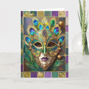 Mardi Gras Goud Keramisch Pauw Veer Masker Kaart