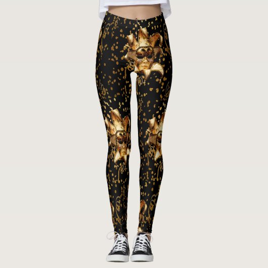 Mardi Gras gouden masker en Confetti Leggings (Voorkant)