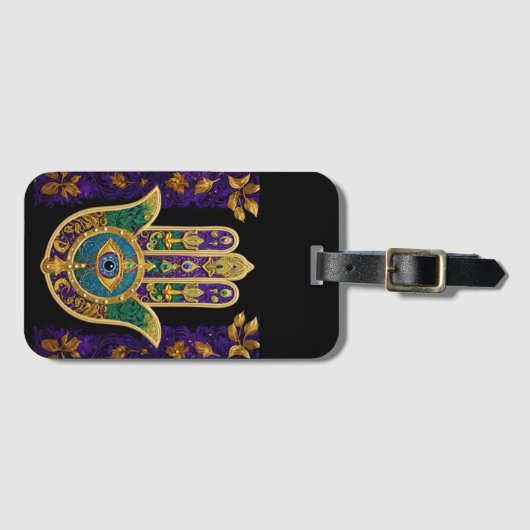 Mardi Gras Gouden Paarse Groene Hamsa's Kunst Bagagelabel (Voorkant (horizontaal))