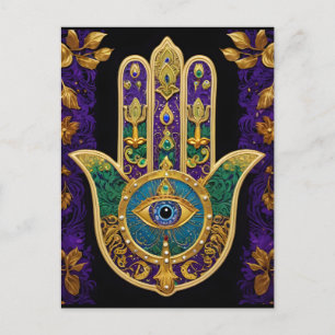 Mardi Gras Gouden Paarse Groene Hamsa's Kunst Briefkaart