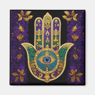 Mardi Gras Gouden Paarse Groene Hamsa's Kunst Magneet