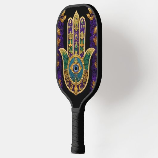 Mardi Gras Gouden Paarse Groene Hamsa's Kunst Pickleball Paddle (Links)