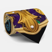 Mardi Gras Gouden Paarse Groene Hamsa's Kunst Stropdas (Opgerold)