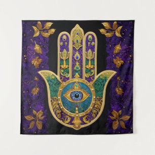 Mardi Gras Gouden Paarse Groene Hamsa's Kunst Wandkleed