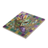 Mardi Gras Groen en Goud Kleurrijke Veren Masker Tegeltje (Zijkant)