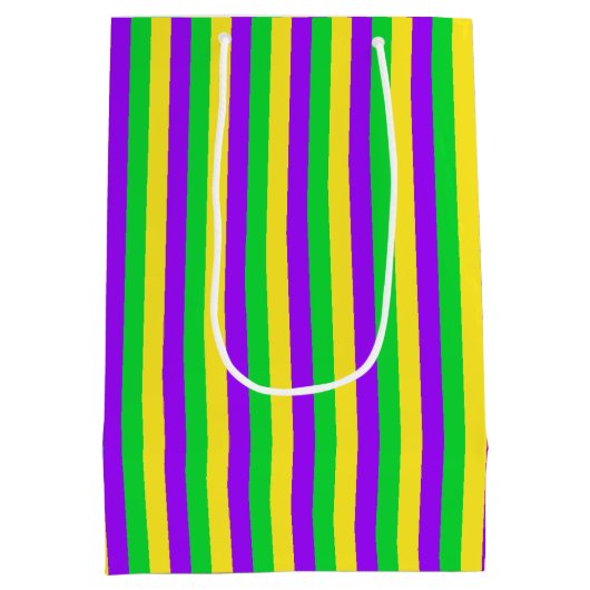 Mardi Gras groen, geel, Paarse gestreept Medium Cadeauzakje (Achterkant)