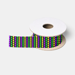 Mardi Gras Groen, Geel, Paarse Kralen op Zwart Lint