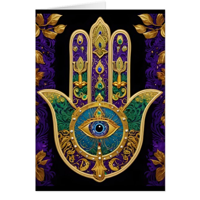 Mardi Gras Hamsa Art Imprimer Carte de voeux (Devant)