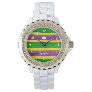 Mardi Gras Hand Gepilterde Paarse gouden stripes Horloge