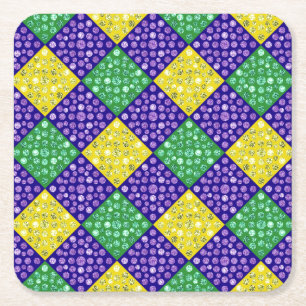 Mardi Gras Harlequin Diamond Carnival Patroon Vierkante Kartonnen Onderzetter