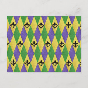 Mardi Gras Harlequin Fleur De Lis Briefkaart