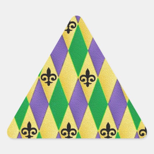 Mardi Gras Harlequin Fleur De Lis Driehoek Sticker (Voorkant)