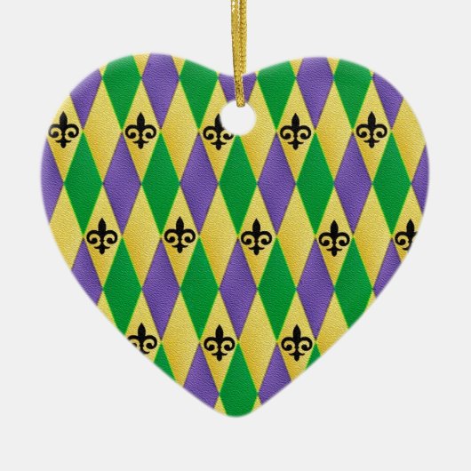 Mardi Gras Harlequin Fleur De Lis Keramisch Ornament (Voorkant)