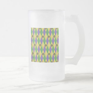 Mardi Gras Harlequin Fleur De Lis Matglas Bierpul