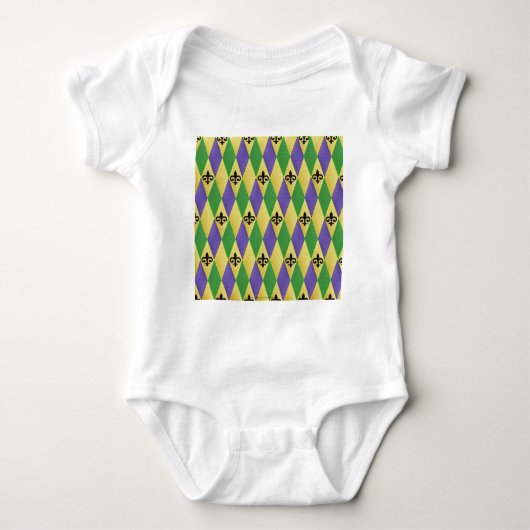 Mardi Gras Harlequin Fleur De Lis Romper (Voorkant)