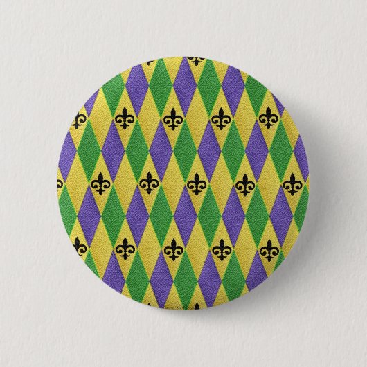Mardi Gras Harlequin Fleur De Lis Ronde Button 5,7 Cm (Voorkant)