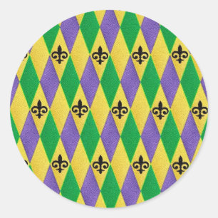 Mardi Gras Harlequin Fleur De Lis Ronde Sticker