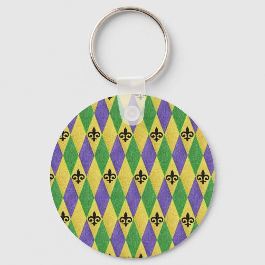 Mardi Gras Harlequin Fleur De Lis Sleutelhanger (Voorkant)