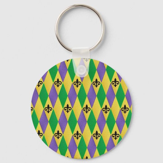 Mardi Gras Harlequin Fleur De Lis Sleutelhanger (Voorkant)
