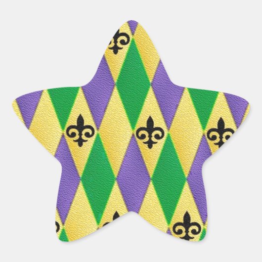 Mardi Gras Harlequin Fleur De Lis Ster Sticker (Voorkant)