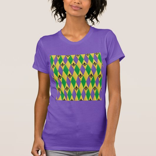 Mardi Gras Harlequin Fleur De Lis T-shirt (Voorkant)