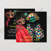 MARDI GRAS HARLEQUIN KOSTUUM MASKERADE FEest Kaart (Voorkant / Achterkant)