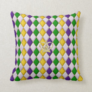 Mardi Gras Harlequin Pattern 3 w/crown Kussens