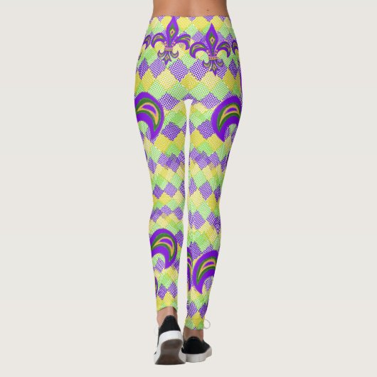 Mardi Gras Harlequin Pattern en Fleur de Lis Leggings (Achterkant)