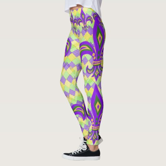 Mardi Gras Harlequin Pattern en Fleur de Lis Leggings (Links)