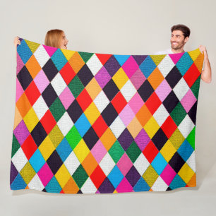 MARDI GRAS HARLEQUIN PATTERN kleurrijke Rhombi Fleece Deken