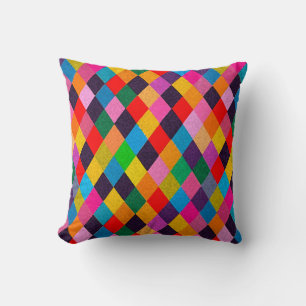 MARDI GRAS HARLEQUIN PATTERN kleurrijke Rhombi Kussen