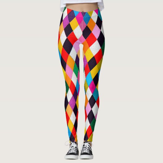 MARDI GRAS HARLEQUIN PATTERN kleurrijke Rhombi Leggings (Voorkant)