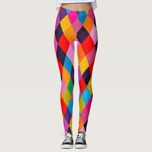 MARDI GRAS HARLEQUIN PATTERN kleurrijke Rhombi Leggings (Voorkant)